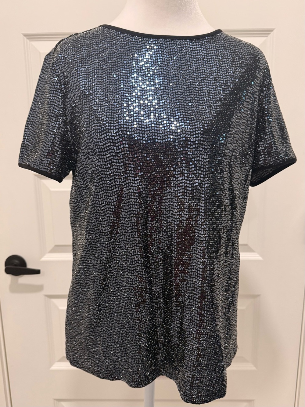 Anne Klein Classic Midnight Shimmer Sequin Top Petite Medium NWT
